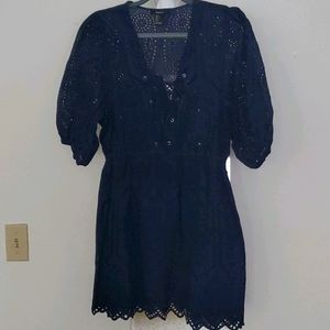 Navy Blue mini dress with puff sleeves